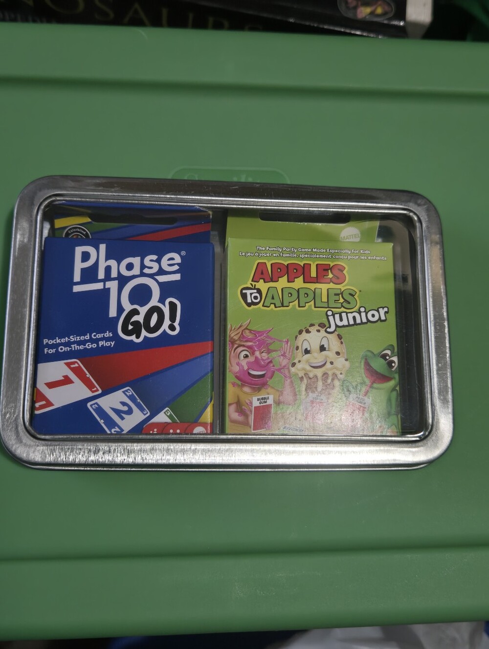 PHASE 10 GO and APPLES TO APPLES JUNIOR CARD GAME, Bonus Storage Travel Box, NEW